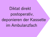Diktat direkt postoperativ, deponieren der Kassette im Ambulanzfach